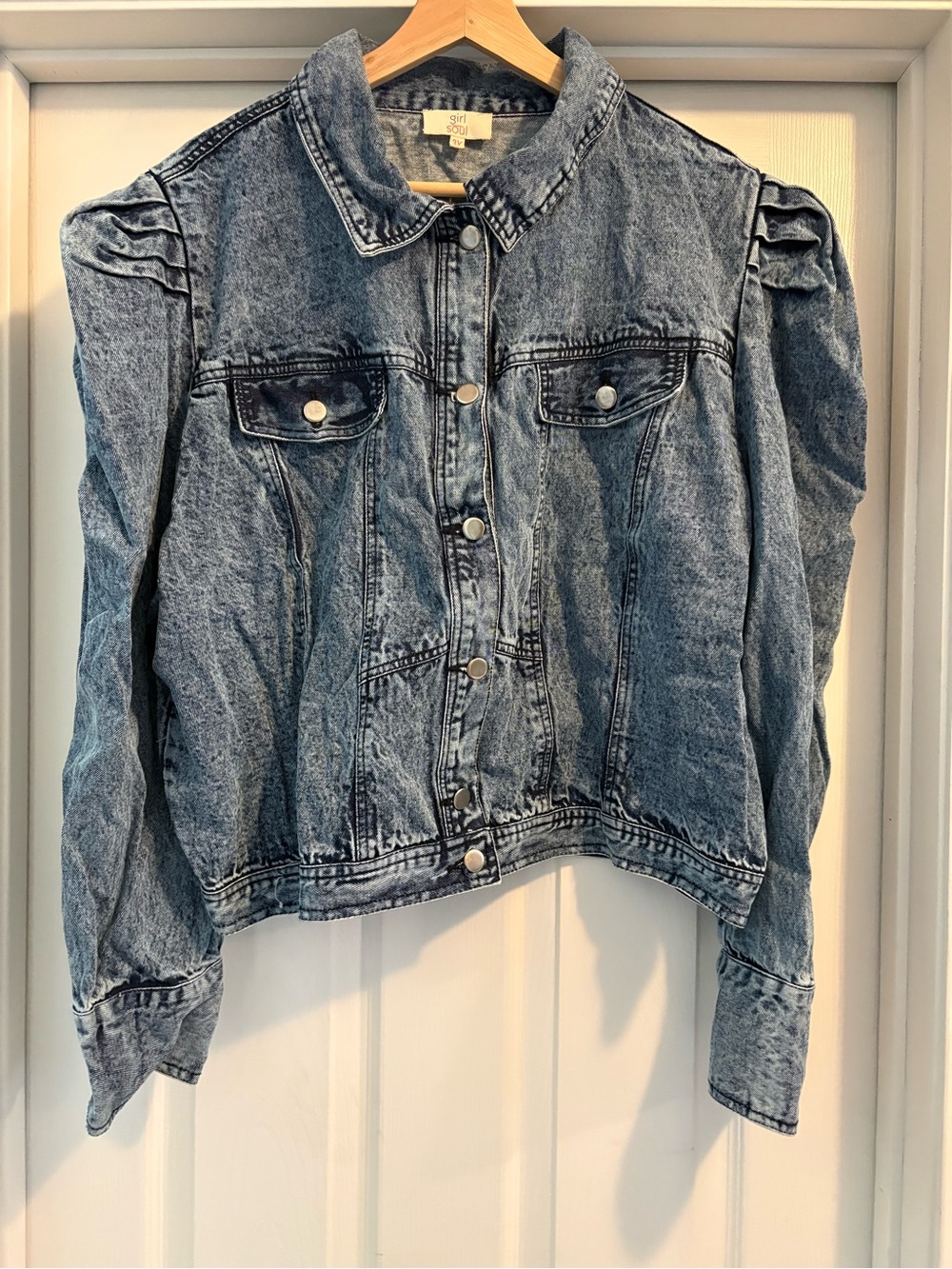 Subtle Puff-Sleeve Denim Jacket - Blue